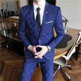 ( Jacket+Vest+Pants ) Boutique Fashion Plaid Men's Casual Business Office Suit Three Piece Set Groom's Wedding Dress Slim Suits